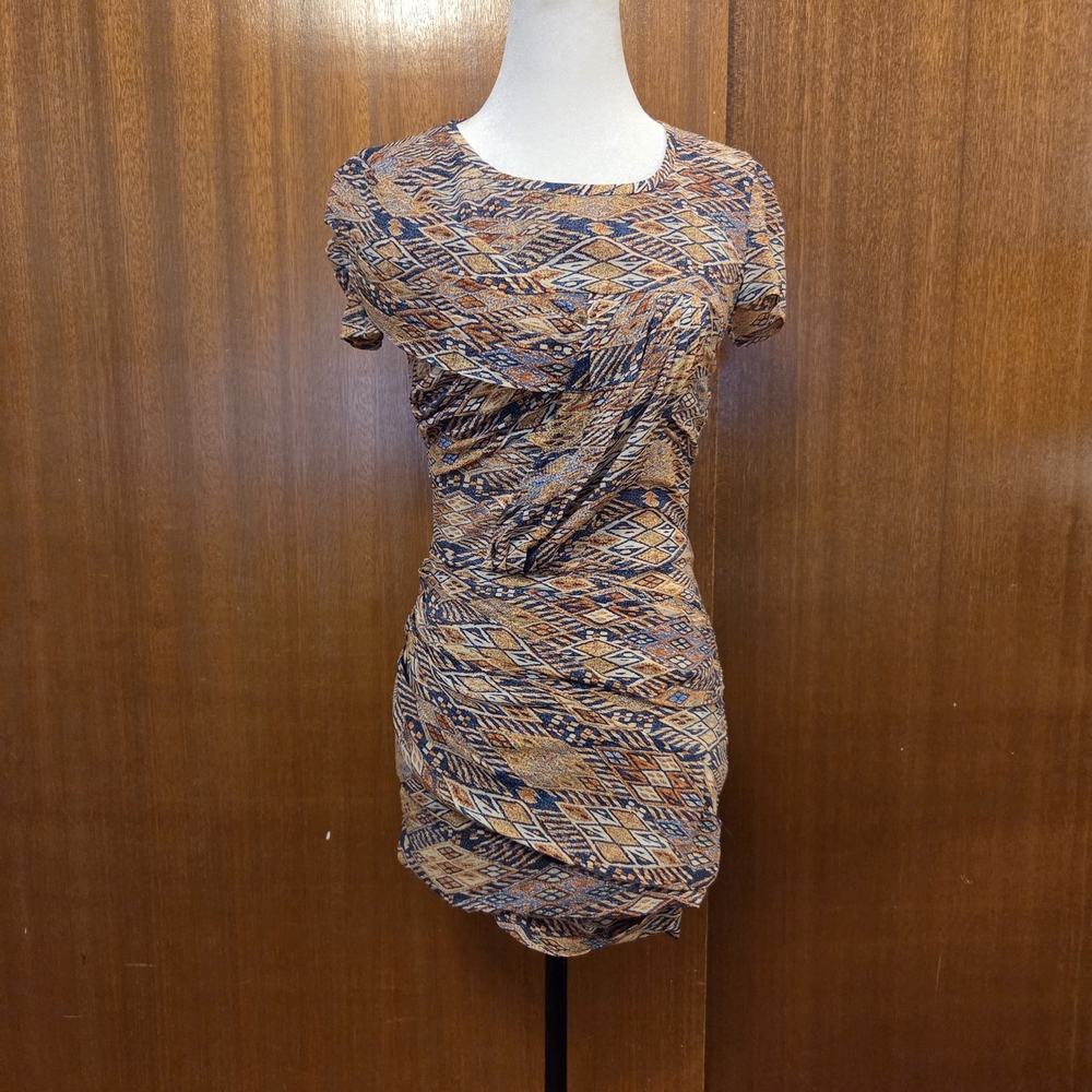 IRO Paris Ripley Ruched Silk Mini Dress - Geometric Print - Size 0 (XS)